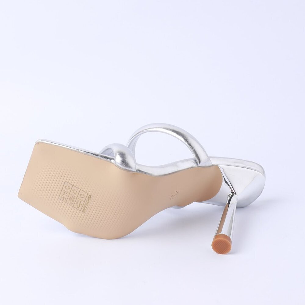 Silver Elegant Women's High Heel Square Toe Sandals - Picture 8 of 8